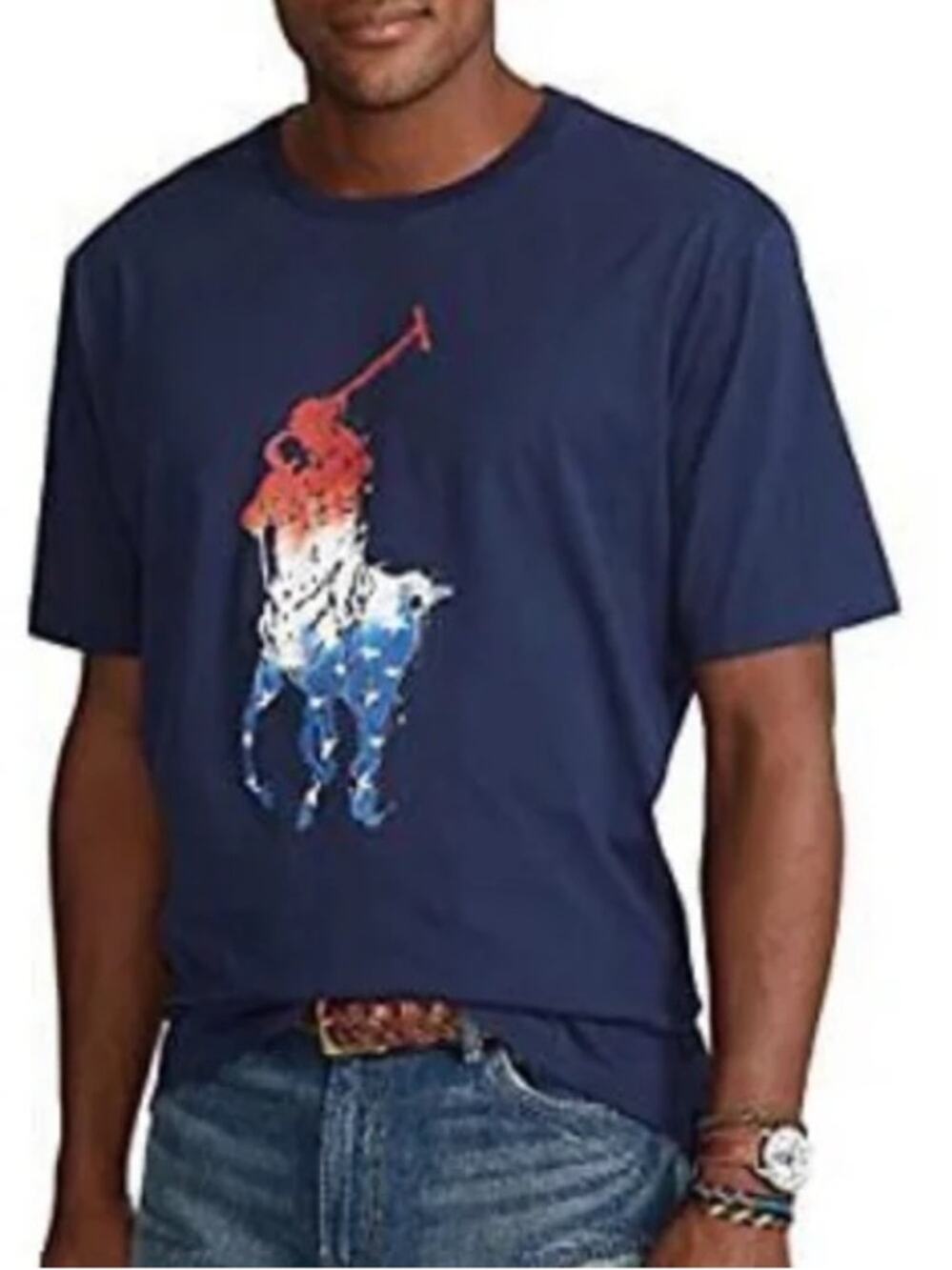 Polo by Ralph Lauren size medium Men’s Navy Graphic Polo Player T-Shirt USA flag